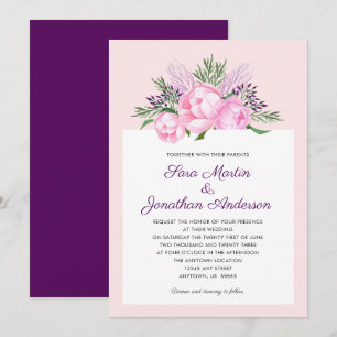 Pink Peonies Watercolor Hochzeit Einladung
