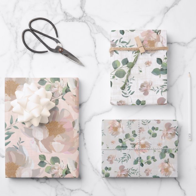 Pink Peonies Wedding Gift Wrap Geschenkpapier Set (Vorderseite)