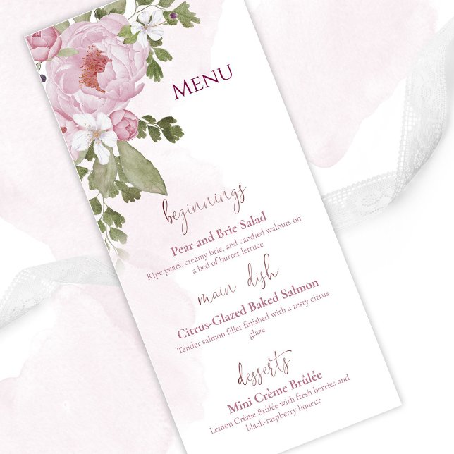 Pink Peonies Wedding Menu Menükarte (Von Creator hochgeladen)