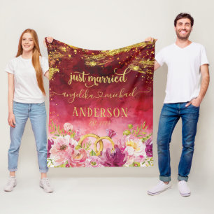 Pink Peonies Wedding Ring Red Gold Nur verheiratet Fleecedecke