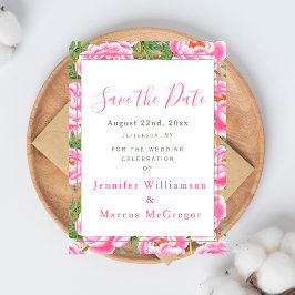 Pink Peonies Wedding - Save the Date Karte