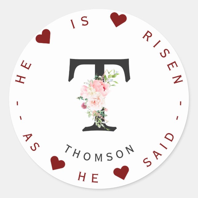 Pink Peonies Wild Floral Monogram Address Label Runder Aufkleber (Vorderseite)