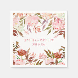Pink Peonies Wildblumen Grüne Empfang | Serviette