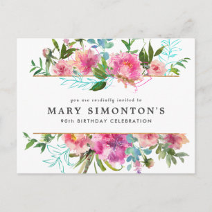 Pink Peony 90. Geburtstag Einladungspostkarte