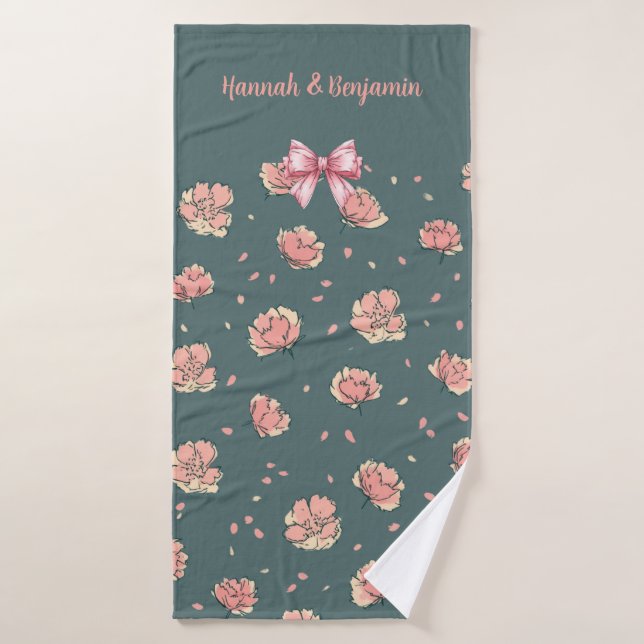 Pink Peony and Bow Pattern Badehandtuch (Badehandtuch)