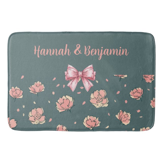 Pink Peony and Bow Pattern Badematte (Vorderseite)