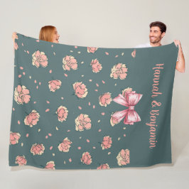 Pink Peony and Bow Pattern Fleecedecke