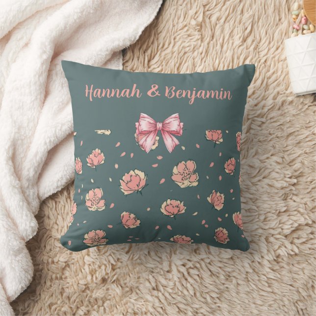 Pink Peony and Bow Pattern Kissen (Decke)