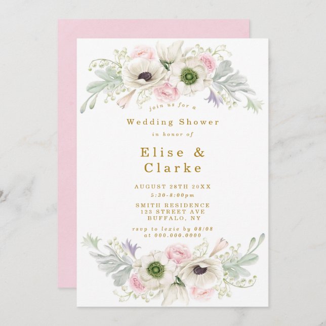 Pink Peony Anemone Blume Gold Polterabend (Vorne/Hinten)