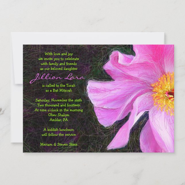 PINK PEONY Bat Mitzvah Einladung (Vorderseite)