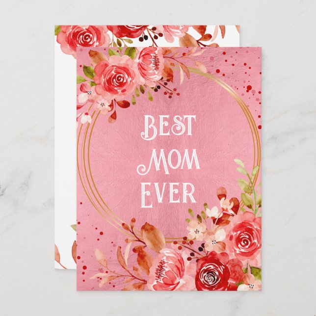 Pink Peony Beste Mama je Blumenrahmen Postkarte (Vorne/Hinten)