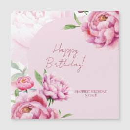 Pink Peony Birthday Folded Greeting Card Magnetkarte