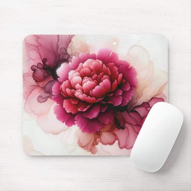Pink Peony Blossom Alkoholtink Mousepad (Mit Mouse)