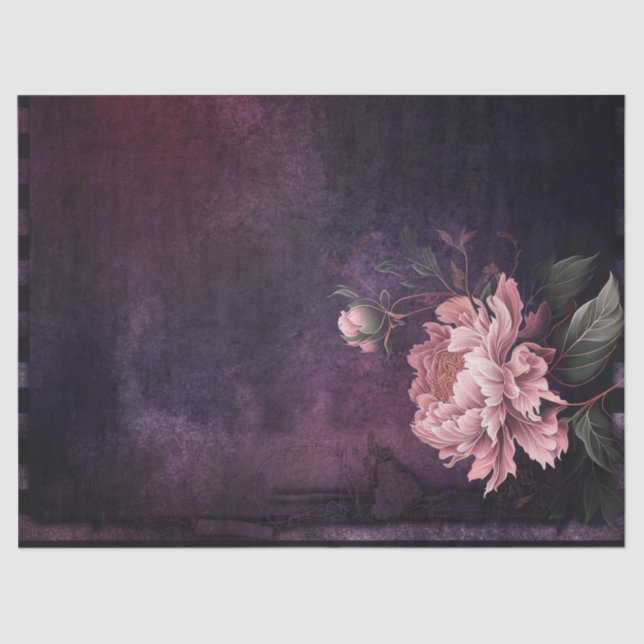 Pink Peony Blume auf Lila Decoupage Seidenpapier (Vorderseite)