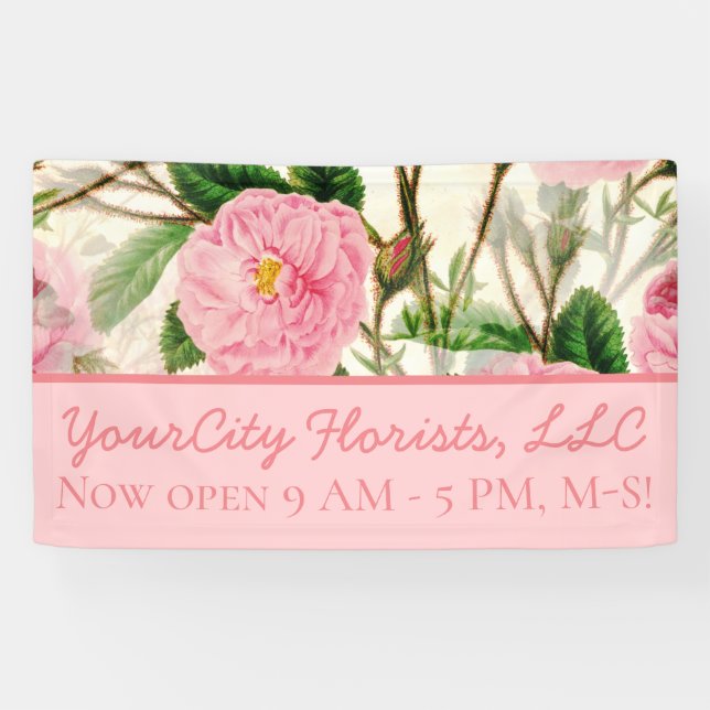 Pink Peony Blume, Blätter & Buds Muster Banner (Horizontal)