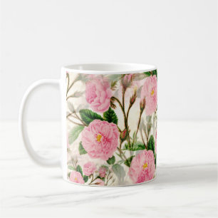 Pink Peony Blume, Blätter & Buds Muster Kaffeetasse