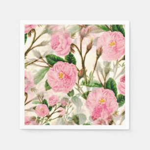Pink Peony Blume, Blätter & Buds Muster  Serviette