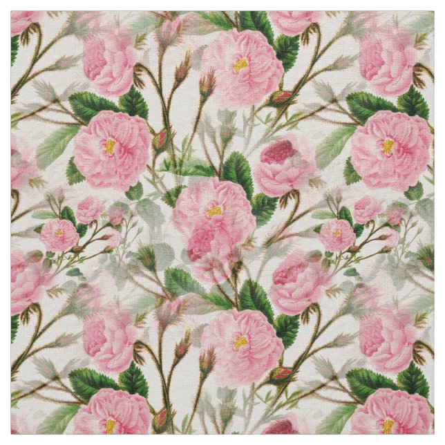 Pink Peony Blume, Blätter & Buds Muster Stoff (Muster)