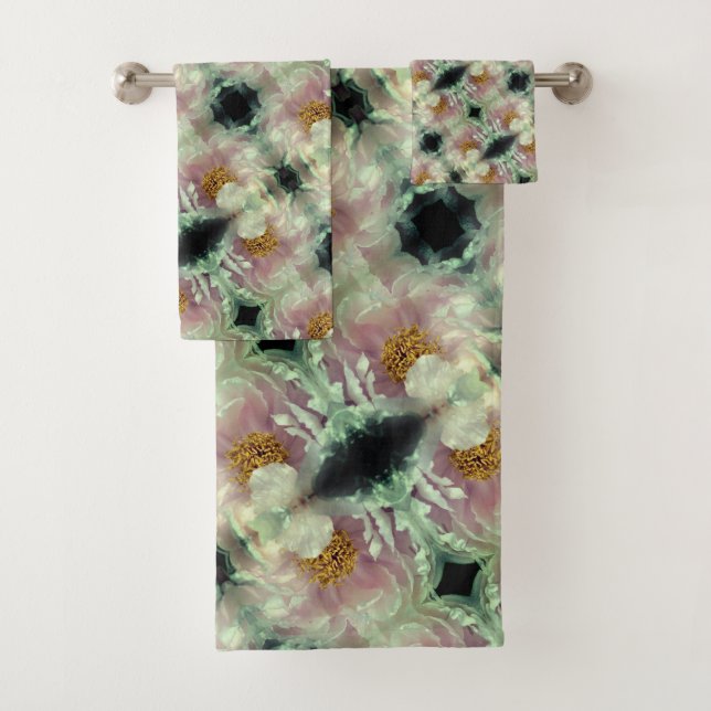 Pink Peony Blume Center Pattern Badhandtuch Set (Insitu)