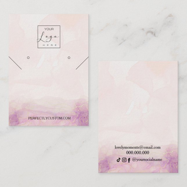 Pink Peony Blume Halsklammer Ohrringe anzeigen Bus Visitenkarte (Vorne/Hinten)