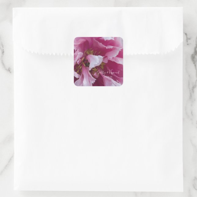 Pink Peony Blume Hochzeit Umschlag Aufkleber (Tasche)