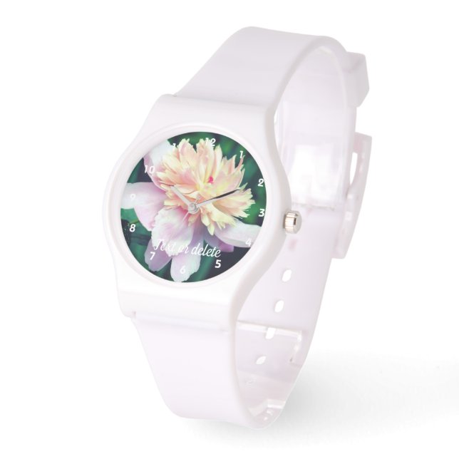 Pink Peony Blume in Blüte Nah Personalisiert  Armbanduhr (Winkel)