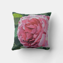 Pink Peony Blume mit grünen Blätter, quadratisch Kissen