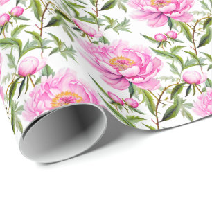 Pink Peony Blume mit Sage Green Blätter Geschenkpapier