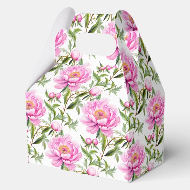 Pink Peony Blume mit Sage Green Blätter Geschenkschachtel (Vorderseite)
