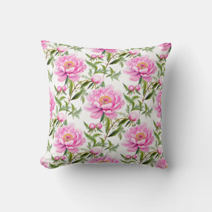 Pink Peony Blume mit Sage Green Blätter Kissen