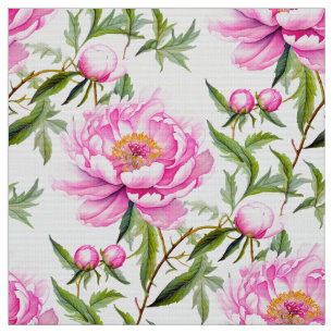 Pink Peony Blume mit Sage Green Blätter Stoff