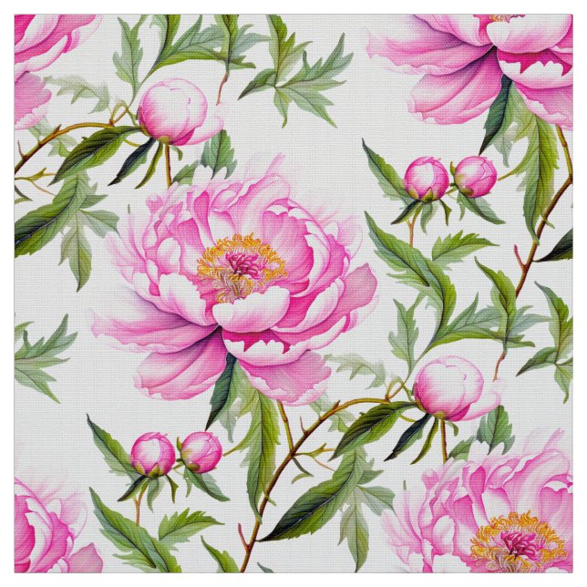 Pink Peony Blume mit Sage Green Blätter Stoff (Muster)