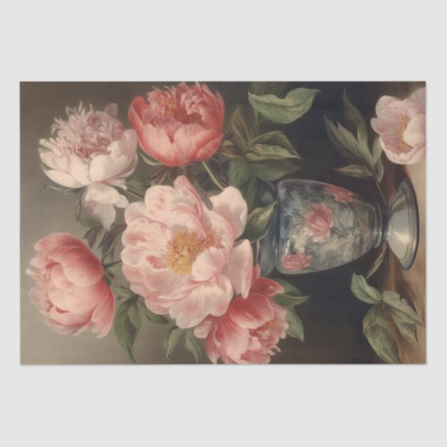 Pink Peony Blume Vase Decoupage Bouquet Vintag Seidenpapier (Vorderseite)