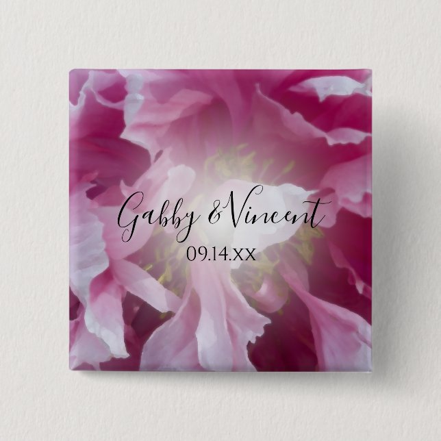 Pink Peony Blume Wedding Button (Vorderseite)