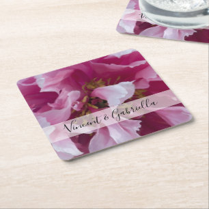 Pink Peony Blume Wedding Rechteckiger Pappuntersetzer