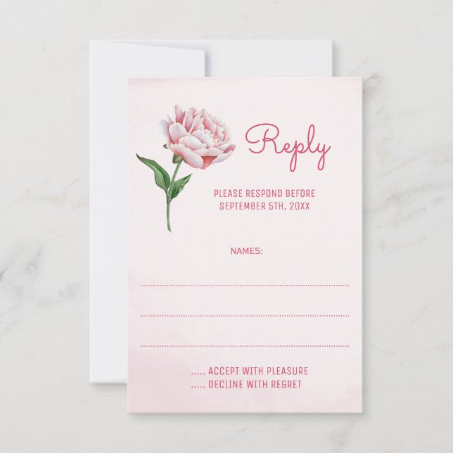 Pink Peony Blume Wedding Reply Cards RSVP Karte (Vorderseite)