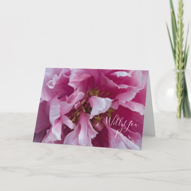 Pink Peony Blume werden Sie meine Bridesmaid Einladung (Vorderseite)