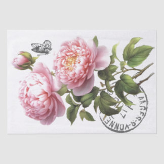Pink Peony Blumen Butterfly Französisch Postmark C Seidenpapier