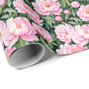 Pink Peony Blüten auf einem grünen Hintergrund Geschenkpapier
