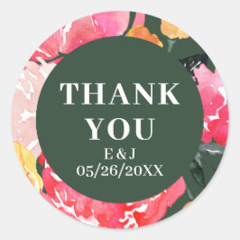 Pink Peony Boquet Bläserne Hochzeit Runder Aufkleber