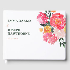 Pink Peony Boquet Floral auf grüner Hochzeit Gästebuch