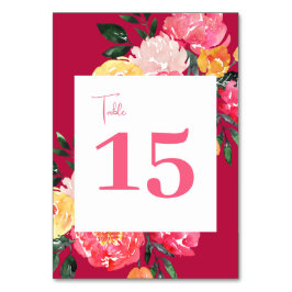 Pink Peony Boquet Floral auf grüner Hochzeit Tischnummer