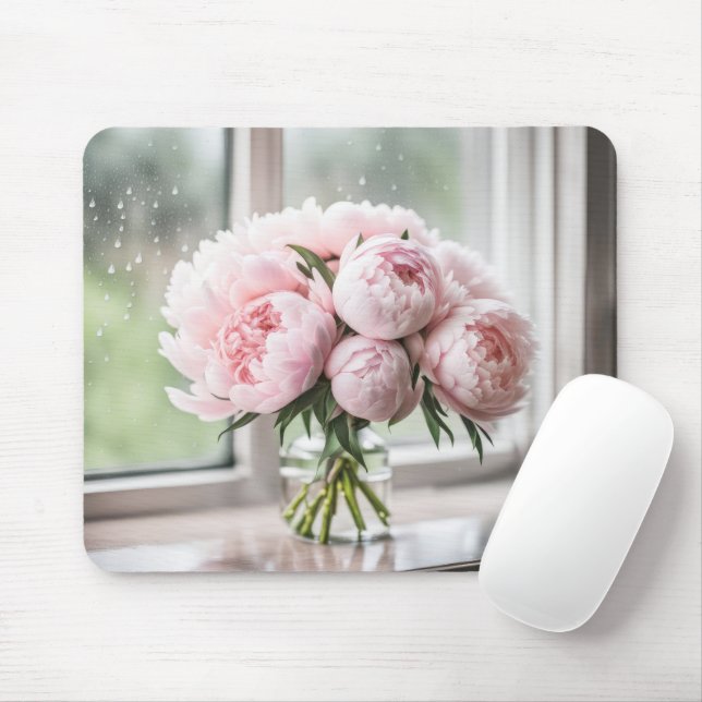 Pink Peony Bouquet an einem Regentag Mousepad (Mit Mouse)