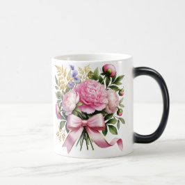 Pink Peony Bouquet Mug, Elegant Floral Coffee Cup Verwandlungstasse
