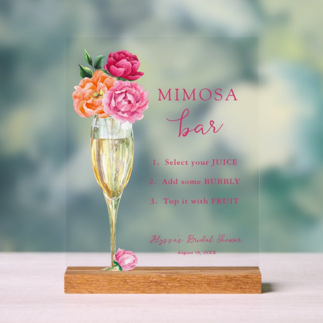 Pink Peony Bright Floral Mimosa Bar Dusche Acrylschild (Neutral)
