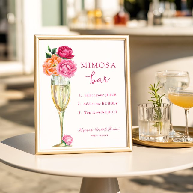 Pink Peony Bright Floral Mimosa Bar Dusche Poster (Von Creator hochgeladen)