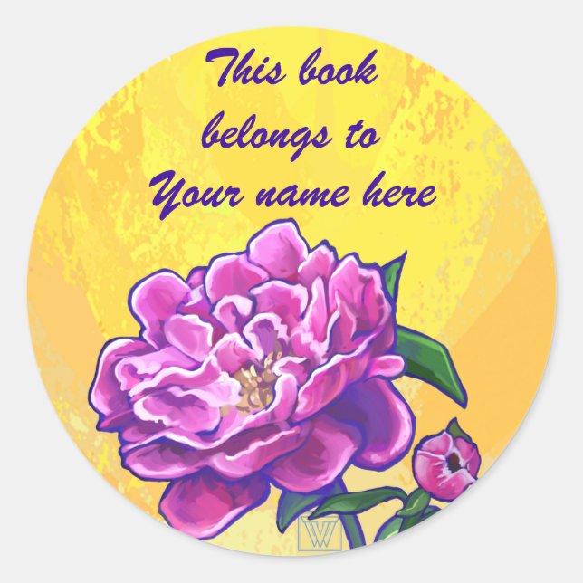 Pink Peony Buchzeichen Sticker (Vorderseite)