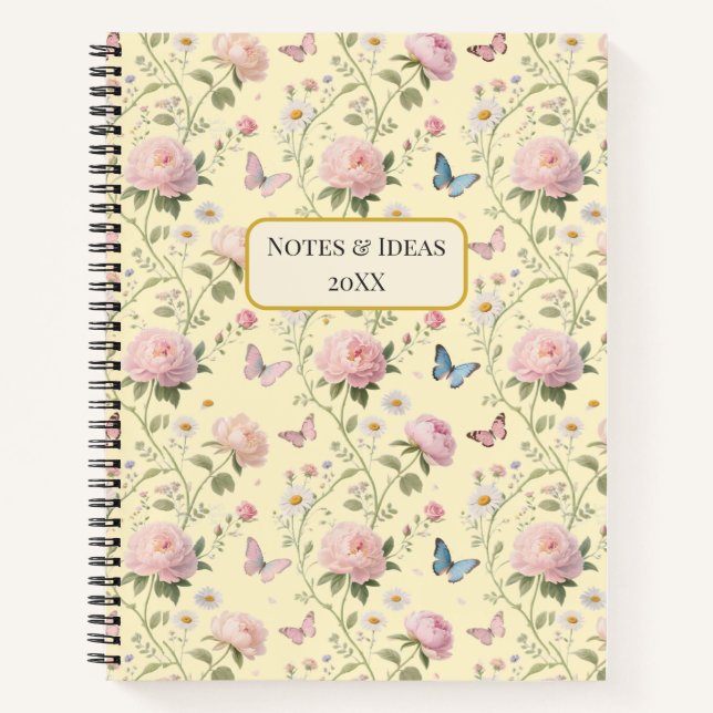 Pink Peony Butterfly Floral Pattern Notizbuch (Vorderseite)