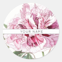 PINK PEONY CLASSIC ROUND INDIVIDUELLE NAME STICKER