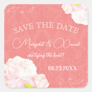 Pink Peony Coral Wedding Save the Date Quadratischer Aufkleber